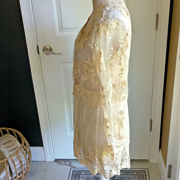 NWOT! ROMANTIC SHEER NET LACE OPEN KIMONO - Picture 2 of 4